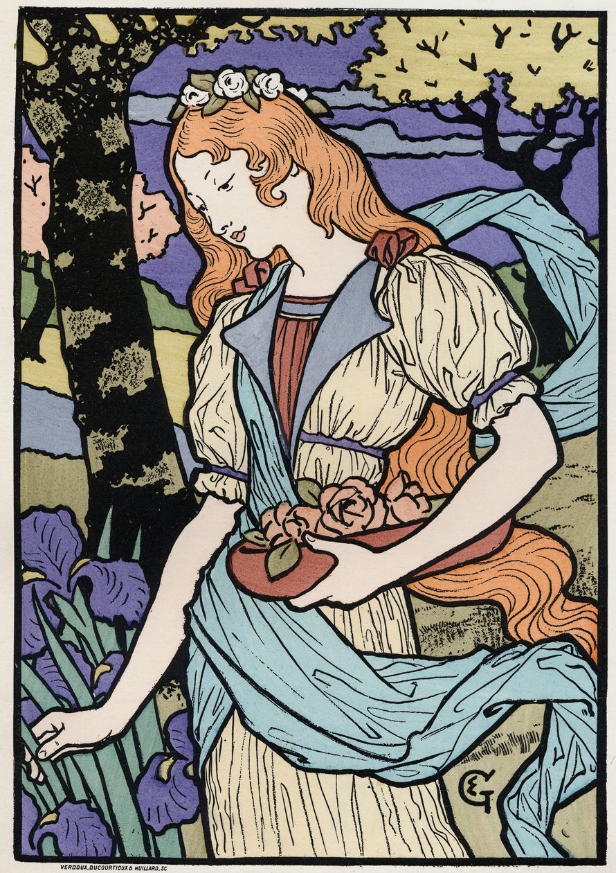 فن. المرأة بأسلوب الفن الحديث. رسم إيضاحي لـ E.Grasset ، فرنسا ، حوالي عام 1890 (ملصق) بواسطة يوجين جراست