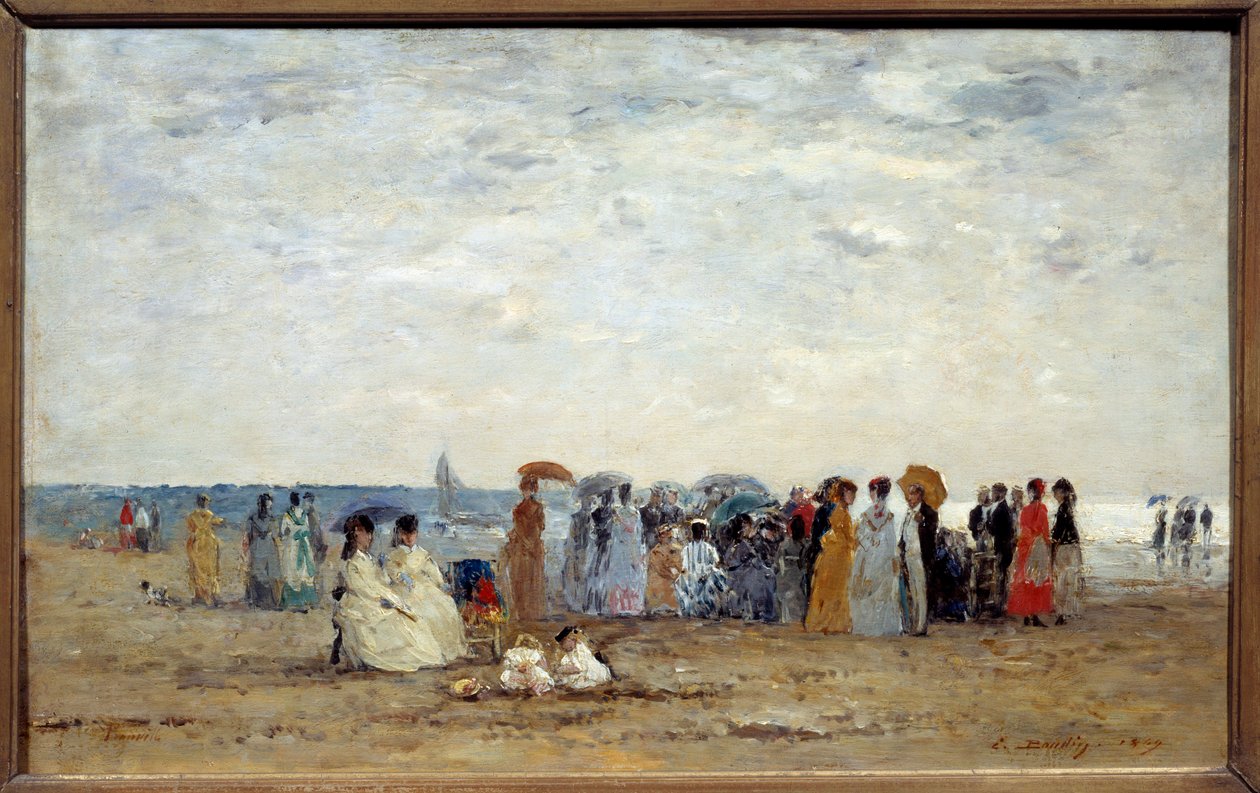 السباحون على شاطئ تروفيل ، كالفادوس. لوحة ليوجين لويس بودين (1824-1898) بواسطة يوجين لويس بودين