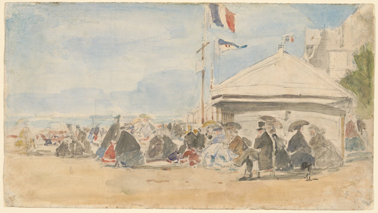 بيتش هاوس مع أعلام في تروفيل ، ج. 1865. بواسطة يوجين لويس بودين