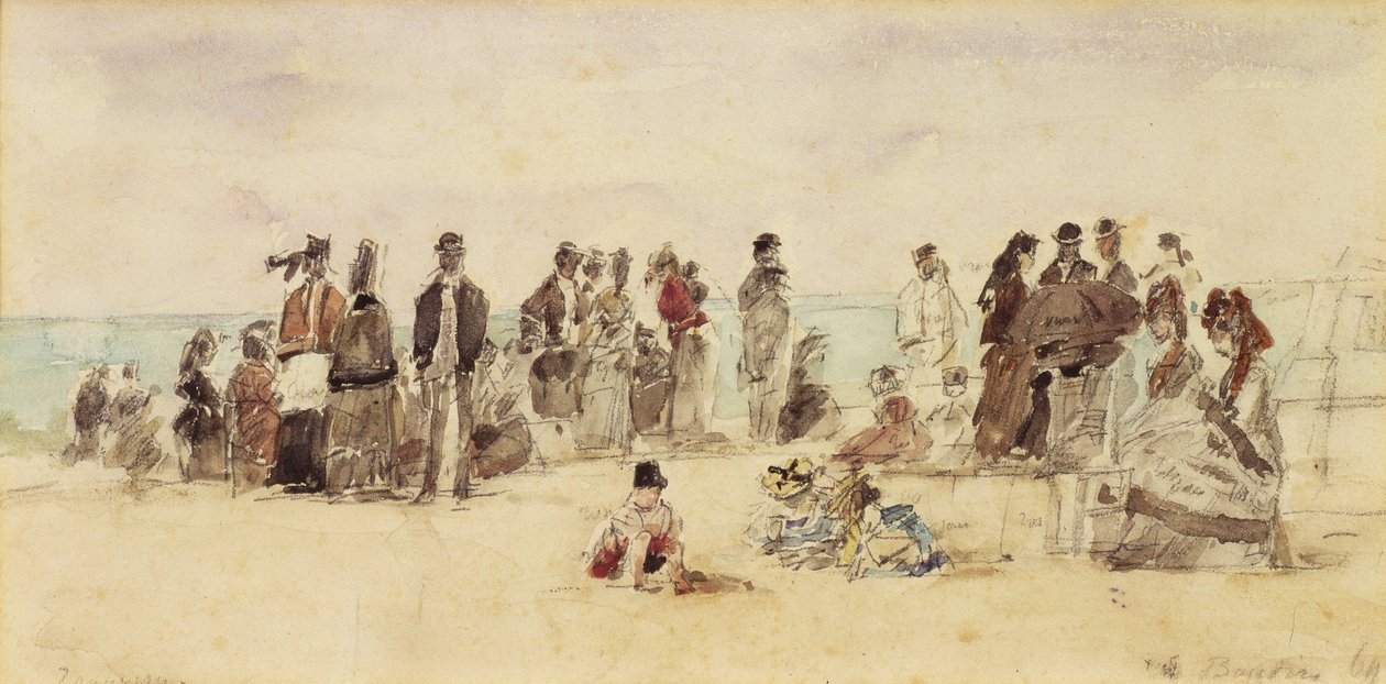 Beach Scene ، 1864 (قلم وحبر ومرحاض على ورق) بواسطة يوجين لويس بودين