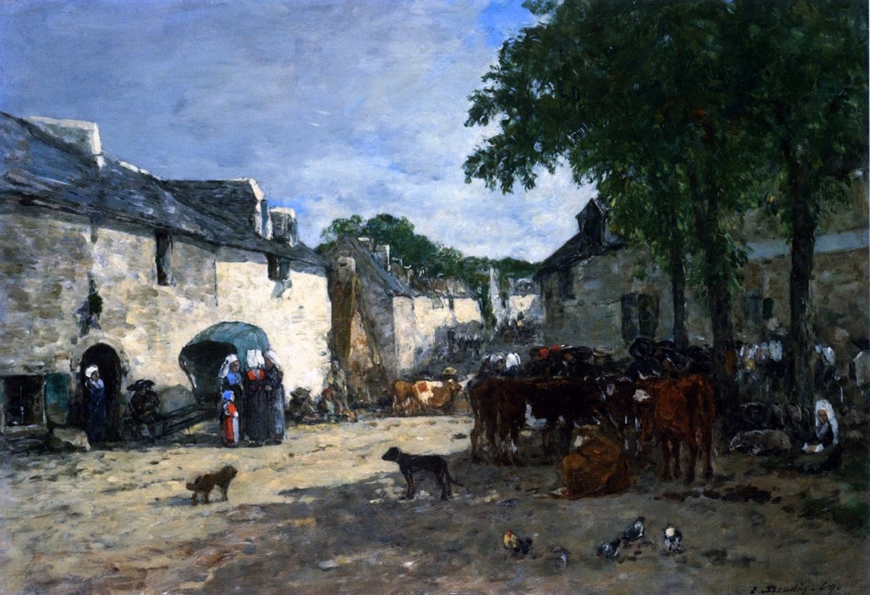 Cattle market at Daoulas, Brittany بواسطة يوجين لويس بودين