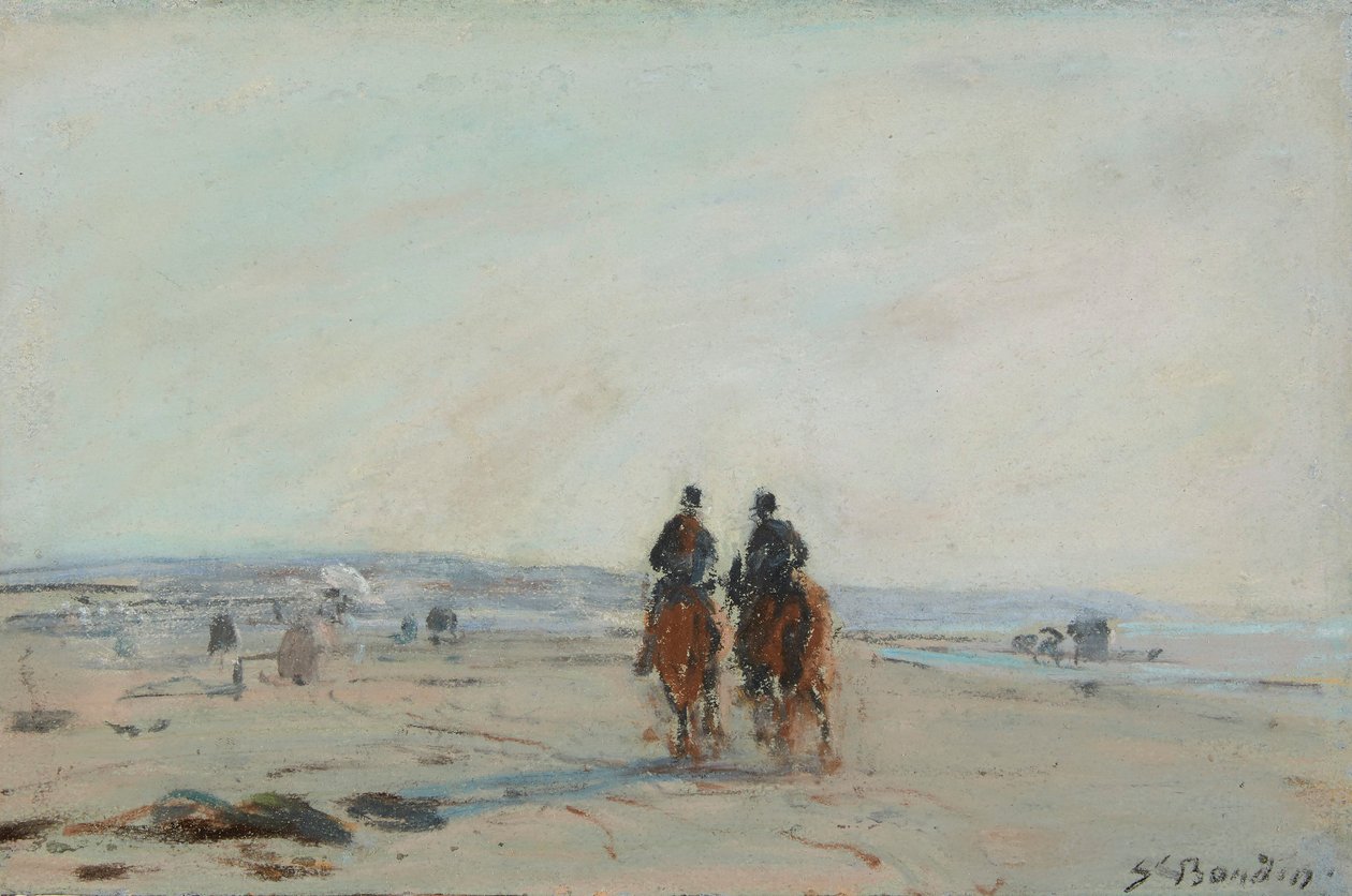 اثنان من الفرسان على الشاطئ ، حوالي 1864-1868 (باستيل على ورق موضوع على الورق) بواسطة يوجين لويس بودين