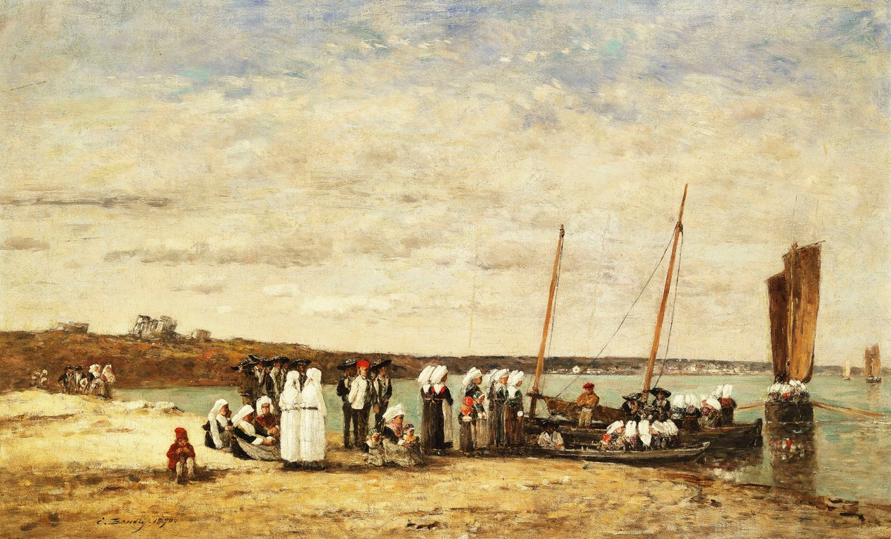 صيادو الأسماك ينزلون من Plougastel ، 1870 بواسطة يوجين لويس بودين