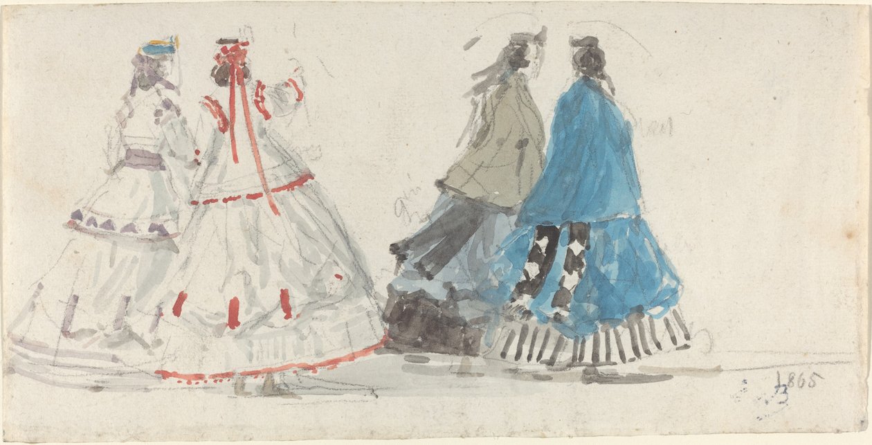 أربع سيدات في Crinolines يمشون في تروفيل ، 1865. بواسطة يوجين لويس بودين
