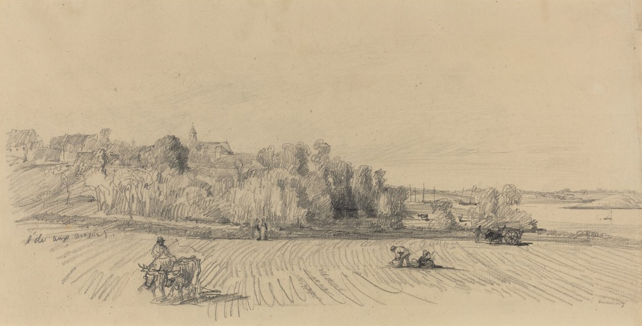 L'Ile aux Moines مع العمال في الحقل ، ج. 1858. بواسطة يوجين لويس بودين