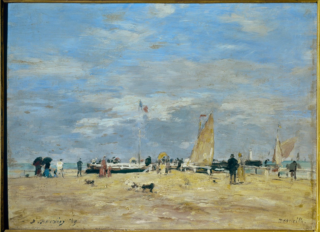 La jetee de Deauville "" - رسم يوجين لويس بودين (1824-1898) 19eme الارتفاع: 0.235 م - العرض: 0.325 م باريس ، متحف أورسيه بواسطة يوجين لويس بودين
