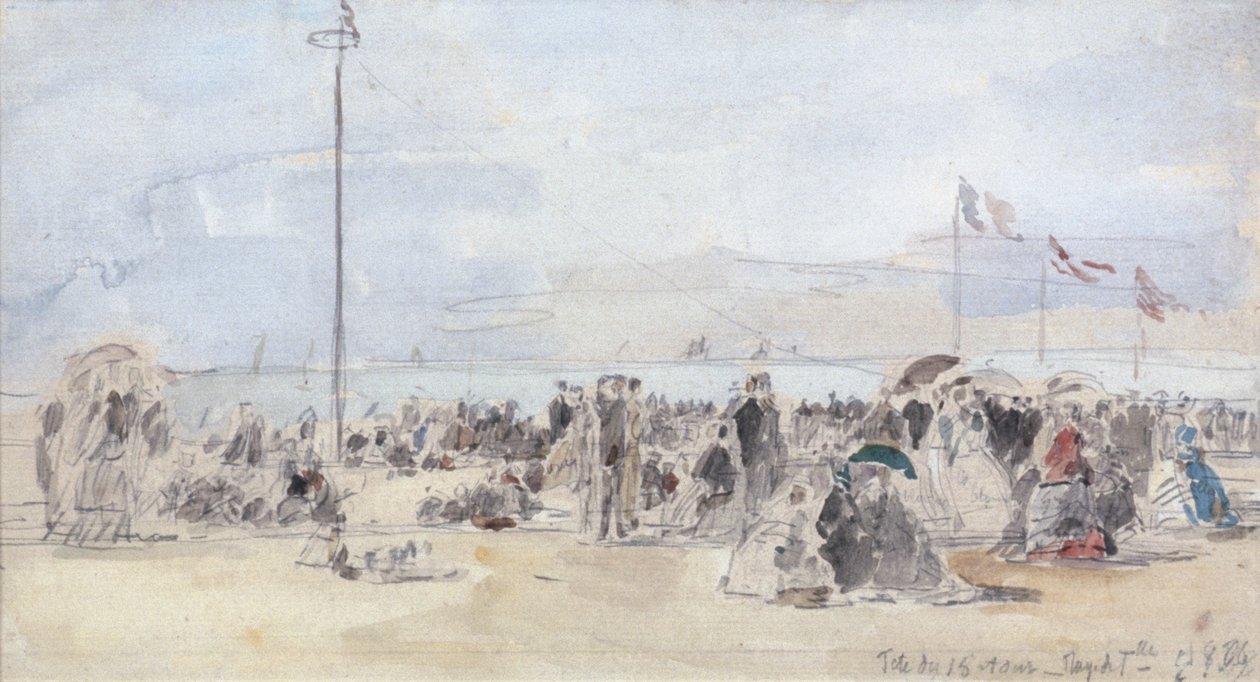 الناس على الشاطئ ، تروفيل ، 1866 (مرحاض وجرافيت على ورق) بواسطة يوجين لويس بودين