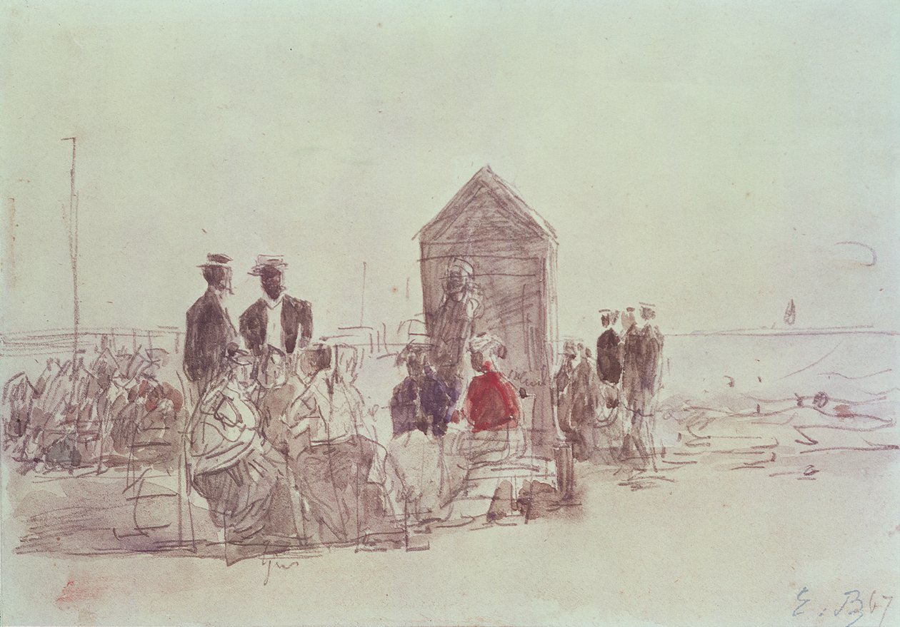 الناس على الشاطئ في دوفيل ، 1867 (مرحاض) بواسطة يوجين لويس بودين