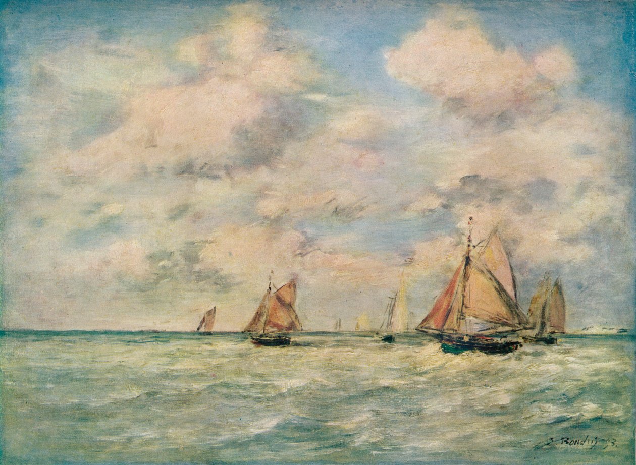 خروج Des Barques A Trouville ، القرن التاسع عشر بواسطة يوجين لويس بودين