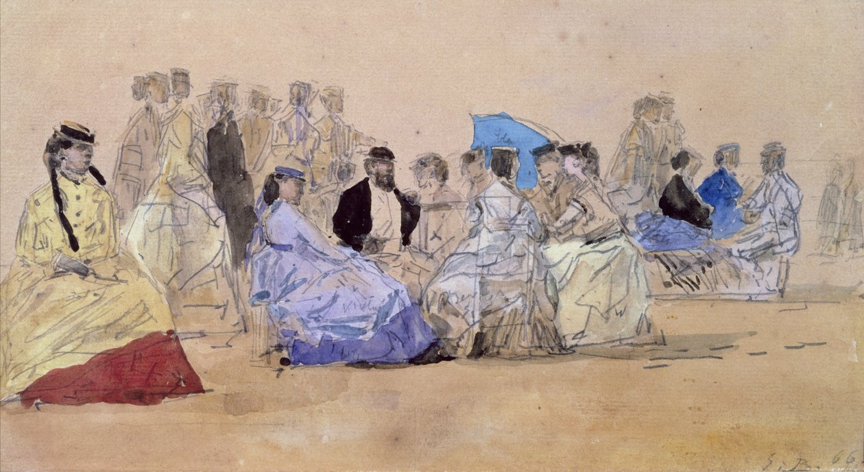 الشاطئ في تروفيل ، 1866 (قلم رصاص ومرحاض على ورق) بواسطة يوجين لويس بودين