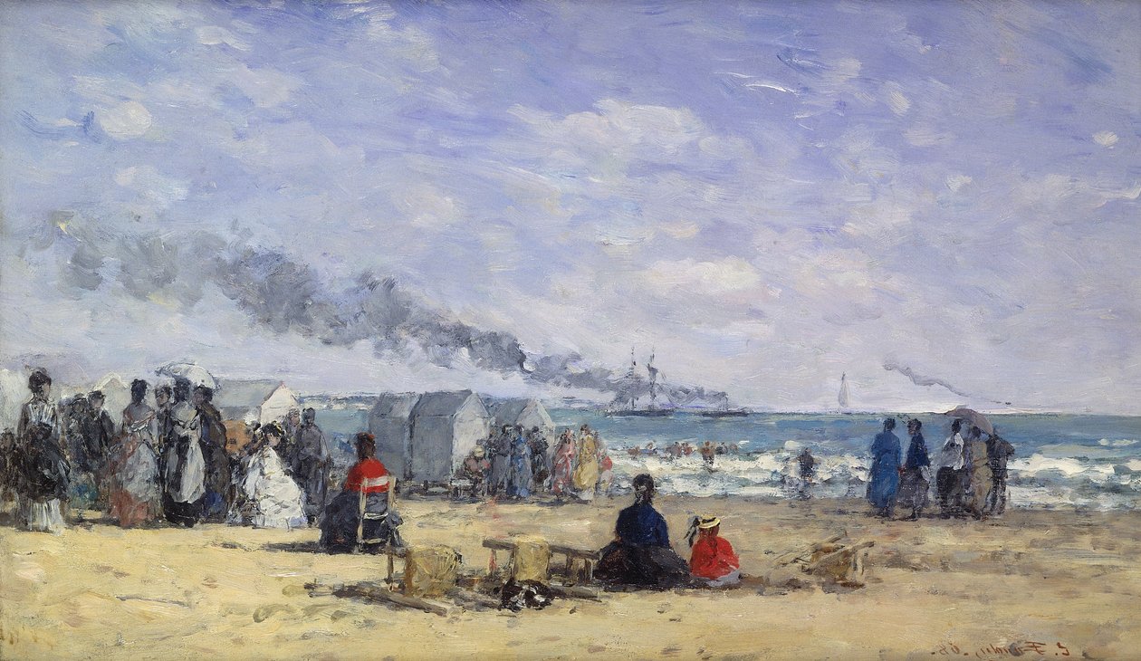 الشاطئ في تروفيل في وقت الاستحمام ؛ شاطئ تروفيل في "Heure du Bain، 1868 بواسطة يوجين لويس بودين