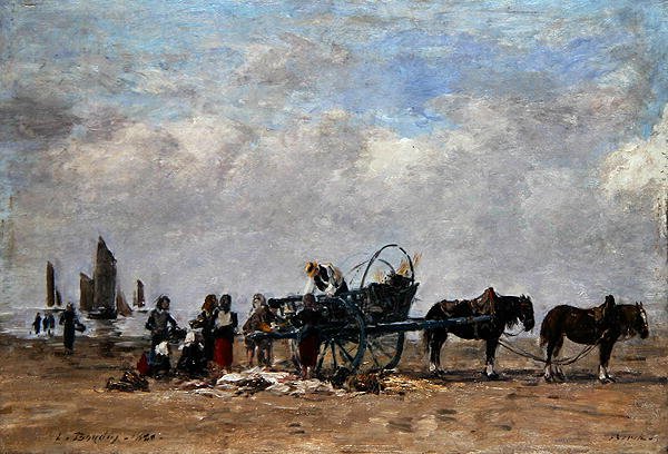 عربة الأسماك ، بيرك ، حوالي عام 1880 (زيت على قماش موضوع على لوح) بواسطة يوجين لويس بودين