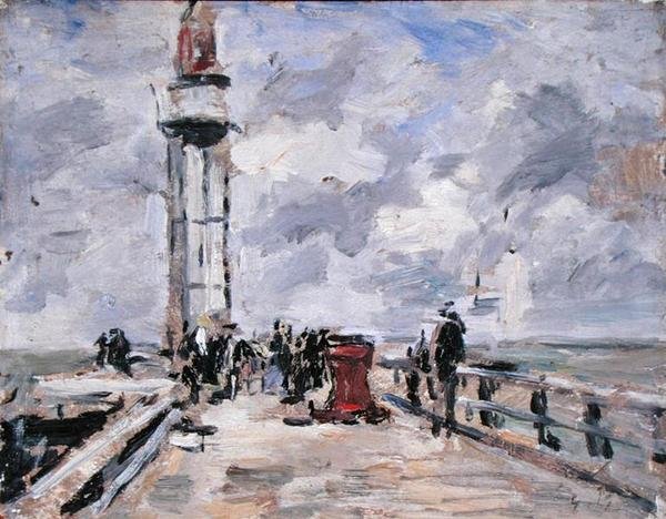 The Jetty and Lighthouse at Honfleur ، c.1885-90 (زيت على لوح) بواسطة يوجين لويس بودين