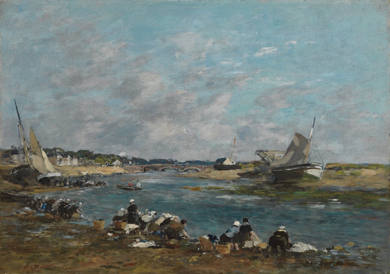 نساء الغسالات على ضفاف نهر Touques ؛ Lavandieres على أحد ذراعي طوق ، 1866 بواسطة يوجين لويس بودين