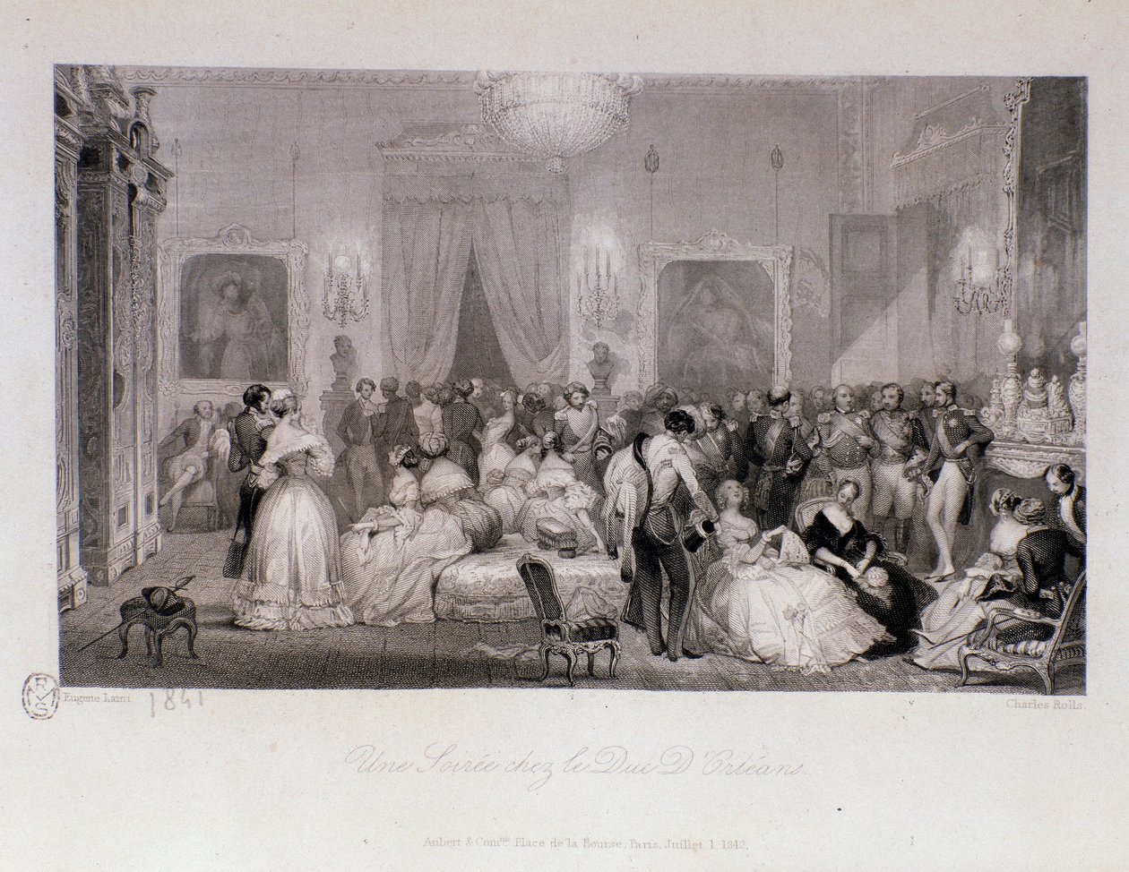 أمسية اجتماعية مع دوق أورليانز (فرديناند فيليب أو فرديناند فيليب دورليانز) (1810-1842) في باريس. نقش يوجين لويس لامي (1800-1890) 1841 مجموعة خاصة بواسطة يوجين لويس لامي