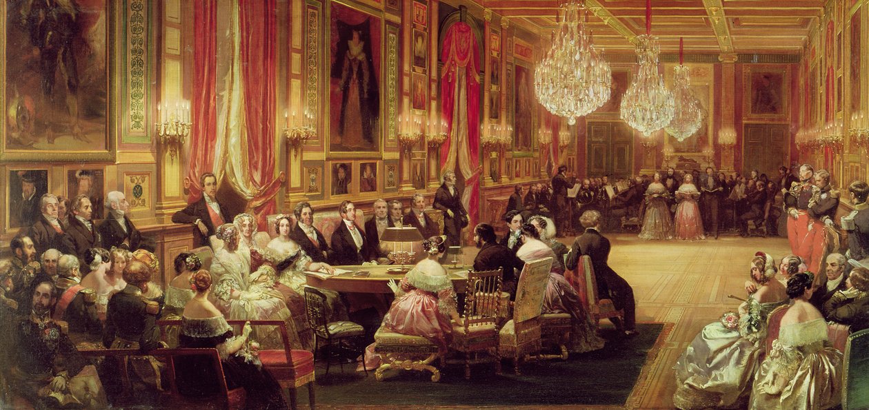 حفل موسيقي في Galerie des Guise في Chateau d&39;Eu ، 4 سبتمبر 1843 ، 1844 بواسطة يوجين لويس لامي