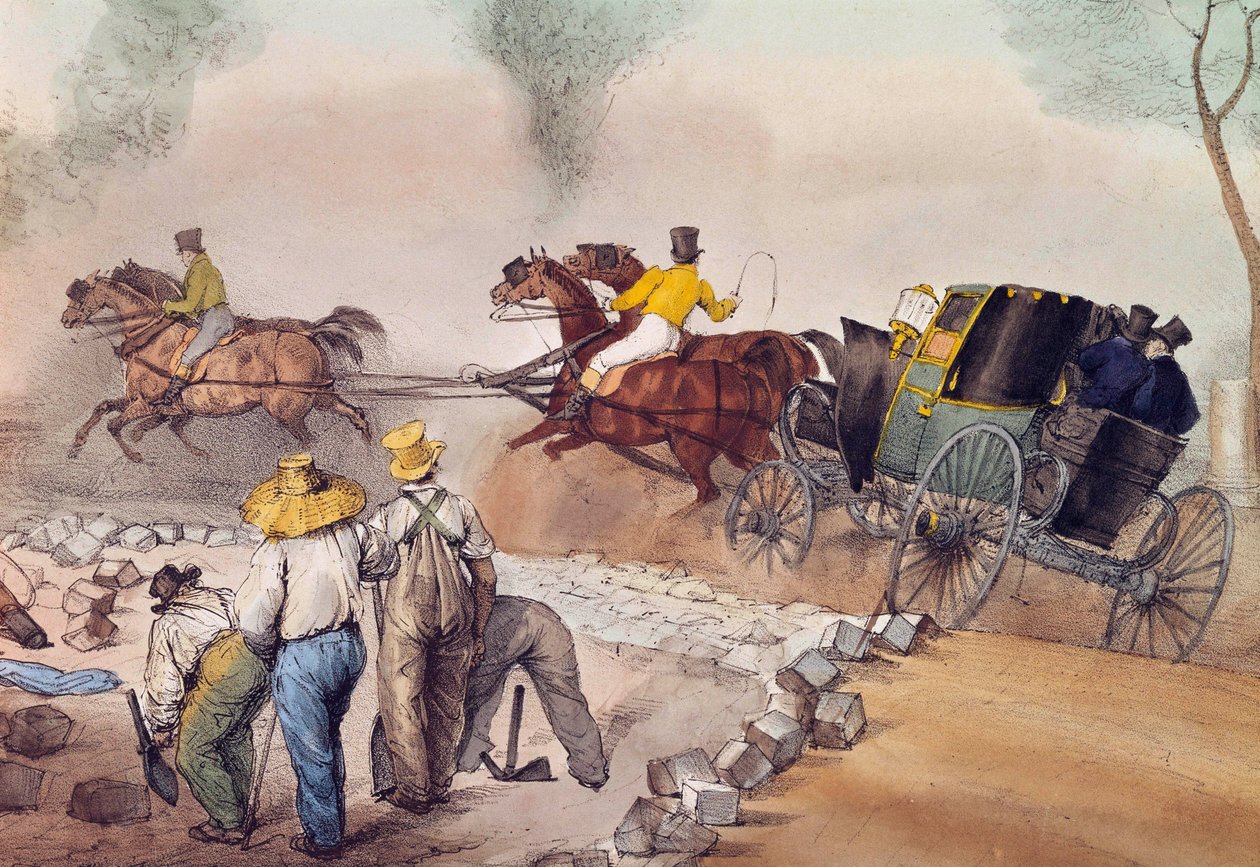الغبار المارة عمال نصب الشوارع. الطباعة الحجرية ليوجين لويس لامي (1800-1890) القرن التاسع عشر في باريس ، متحف كارنافاليت بواسطة يوجين لويس لامي