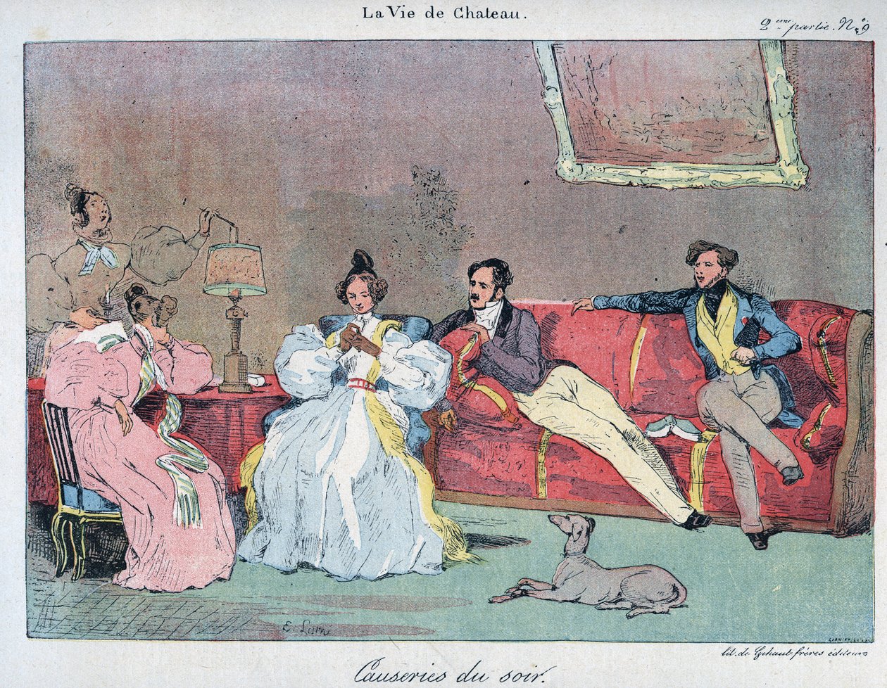 La Vie de chateau - محادثات مسائية - رسم إيوجيني لامي (1800-1890) في "" LE-RIRE "" عام 1885 بواسطة يوجين لويس لامي