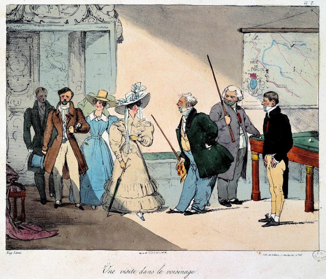 الحياة في القلعة: زيارة الحي. طباعة حجرية لرسم ليوجين لويس لامي (1800-1890) 1828 باريس ، متحف كارنافالي بواسطة يوجين لويس لامي