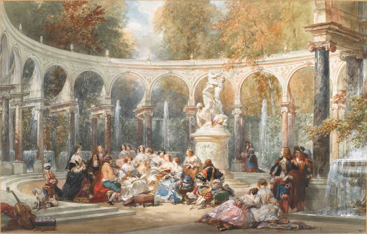 المجتمع في Bosquet de la Colonnade في حديقة فرساي. بواسطة يوجين لويس لامي
