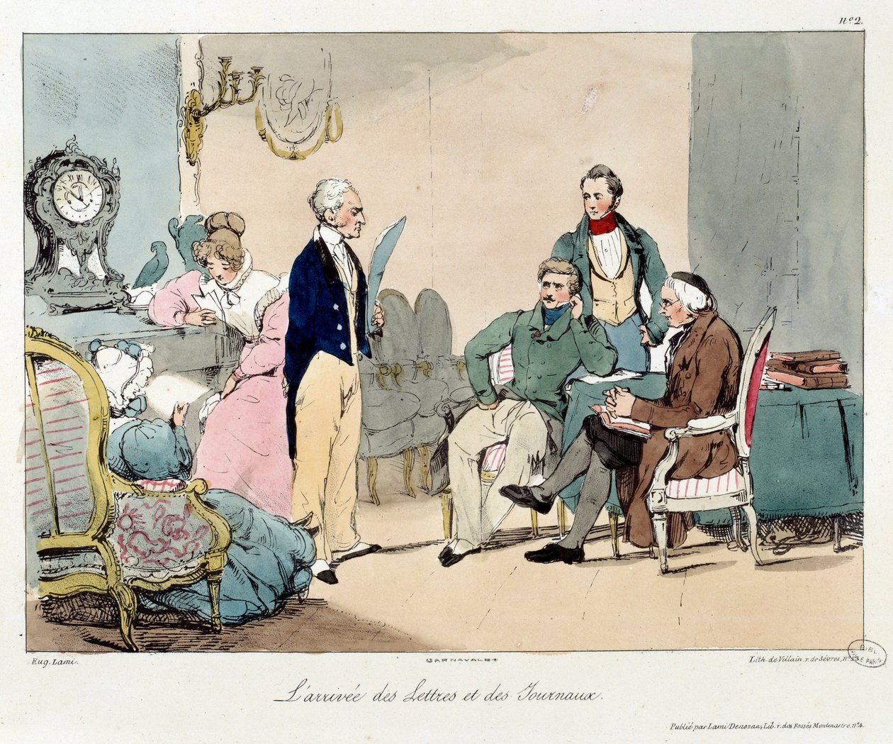 وصول الرسائل والصحف. رسم توضيحي لكتاب "La vie de chateau". نقش يوجين لويس لامي (1800-1890) بواسطة يوجين لويس لامي
