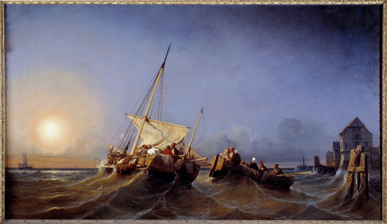 عودة الصيادين إلى غروب الشمس لوحة ليوجين ليبويتيفين (1806-1870) 1835 بريست ، متحف الفنون الجميلة بواسطة يوجين موديست إدموند ليبويتفين