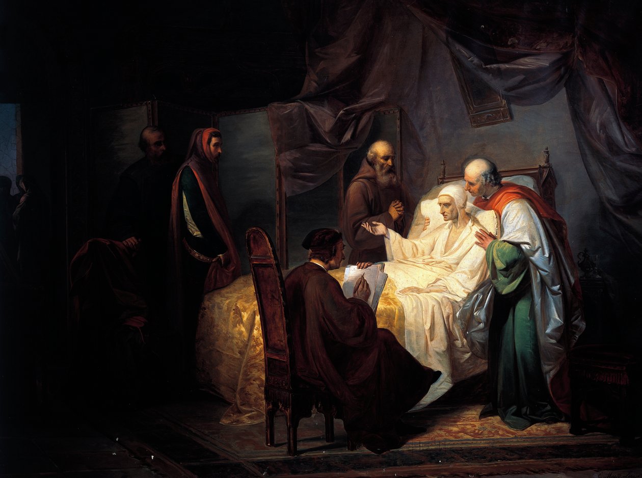 دانتي أليغيري (1265-1321) على فراش الموت بواسطة أوجينيو موريتي لاريس