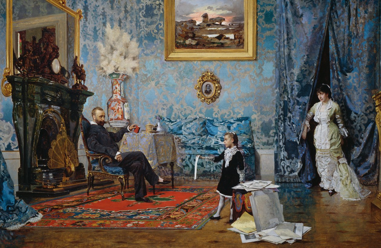 عائلة فابريكسي ، حوالي 1880 ، بواسطة أوجينيو سكومباريني (1845-1913) ، زيت على قماش ، 68x187 سم ، إيطاليا بواسطة أوجينيو سكومباريني