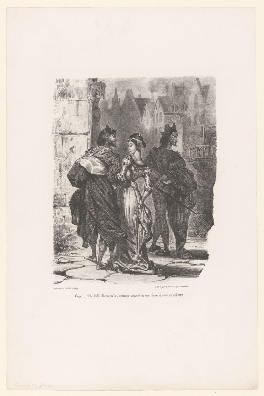 مسبار فاوست Grietje te verleiden فاوست: سيدتي الشابة الجميلة ، هل أجرؤ على أن أقدم لك ذراعي وأوصلك إلى المنزل؟ (العنوان على الكائن) فاوست (عنوان المسلسل) فاوست ، مأساة بقلم إم دي جوته (عنوان المسلسل) بواسطة يوجين ديلاكروا