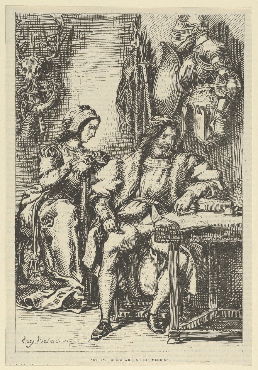 Goetz von Berlichingen يكتب مذكراته ، بعد عام 1845. ، بعد عام 1845. بواسطة يوجين ديلاكروا