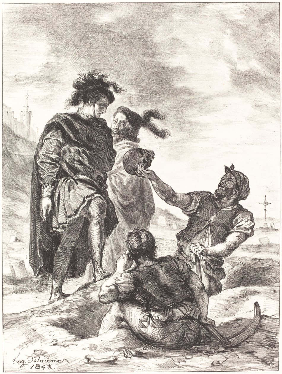 هاملت وهوراشيو أمام قانون حفاري القبور الخامس ، المشهد الأول ، 1843. بواسطة يوجين ديلاكروا