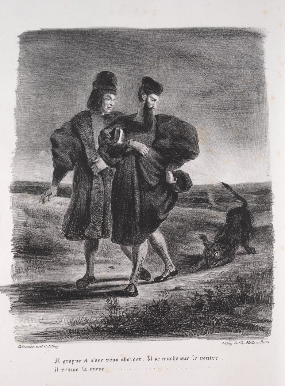رسوم توضيحية لـ Faust: Faust و Mephistopheles و barbet بواسطة يوجين ديلاكروا