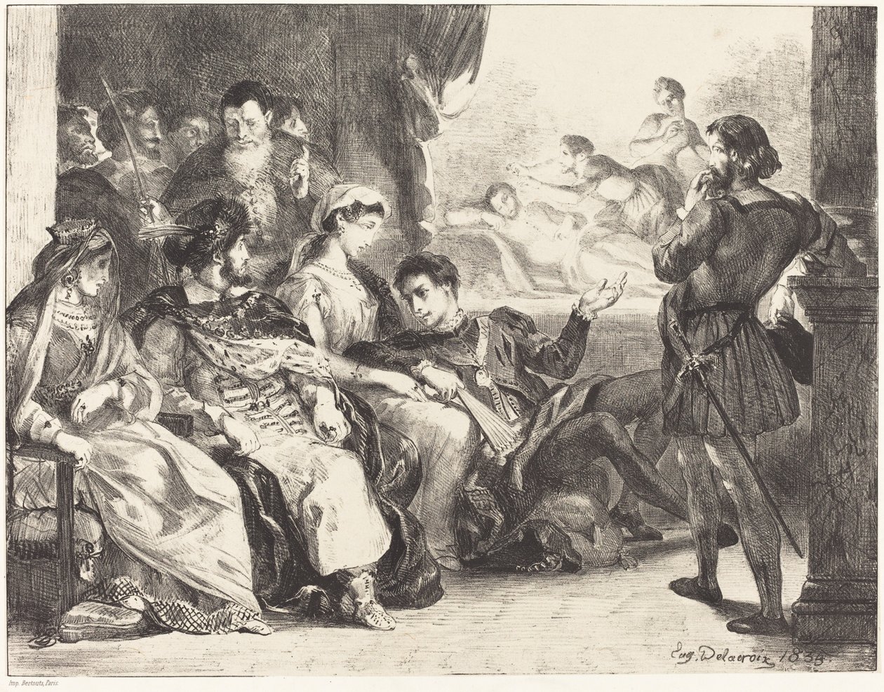 اللاعبون الذين يسنون تسمم قانون الأب هاملت الثالث ، Scne II ، 1835. بواسطة يوجين ديلاكروا