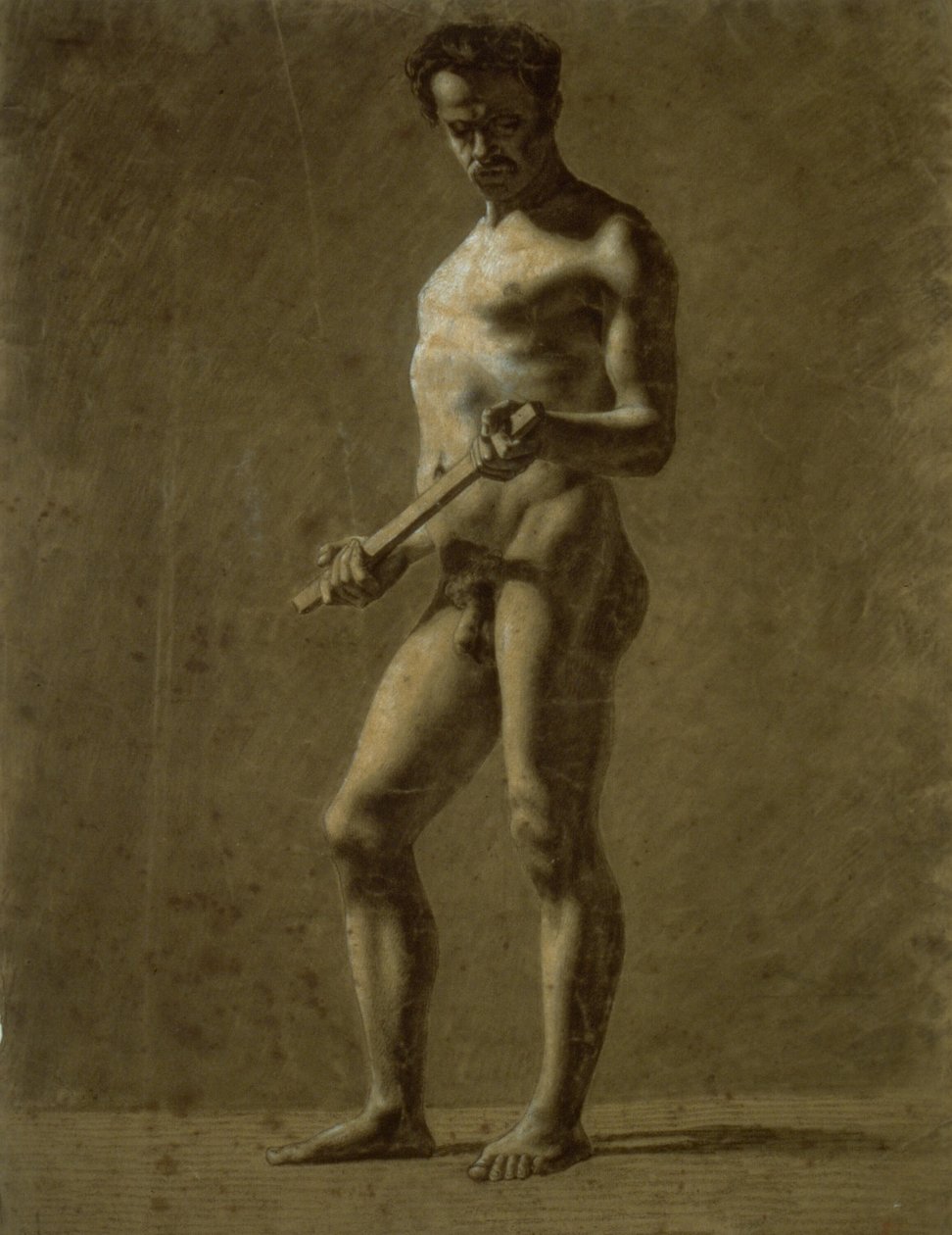 يقف الأكاديمي ذكر عارية (وجه) ؛ رسم تخطيطي لأعلى الذراع (ظهر) بواسطة يوجين ديلاكروا