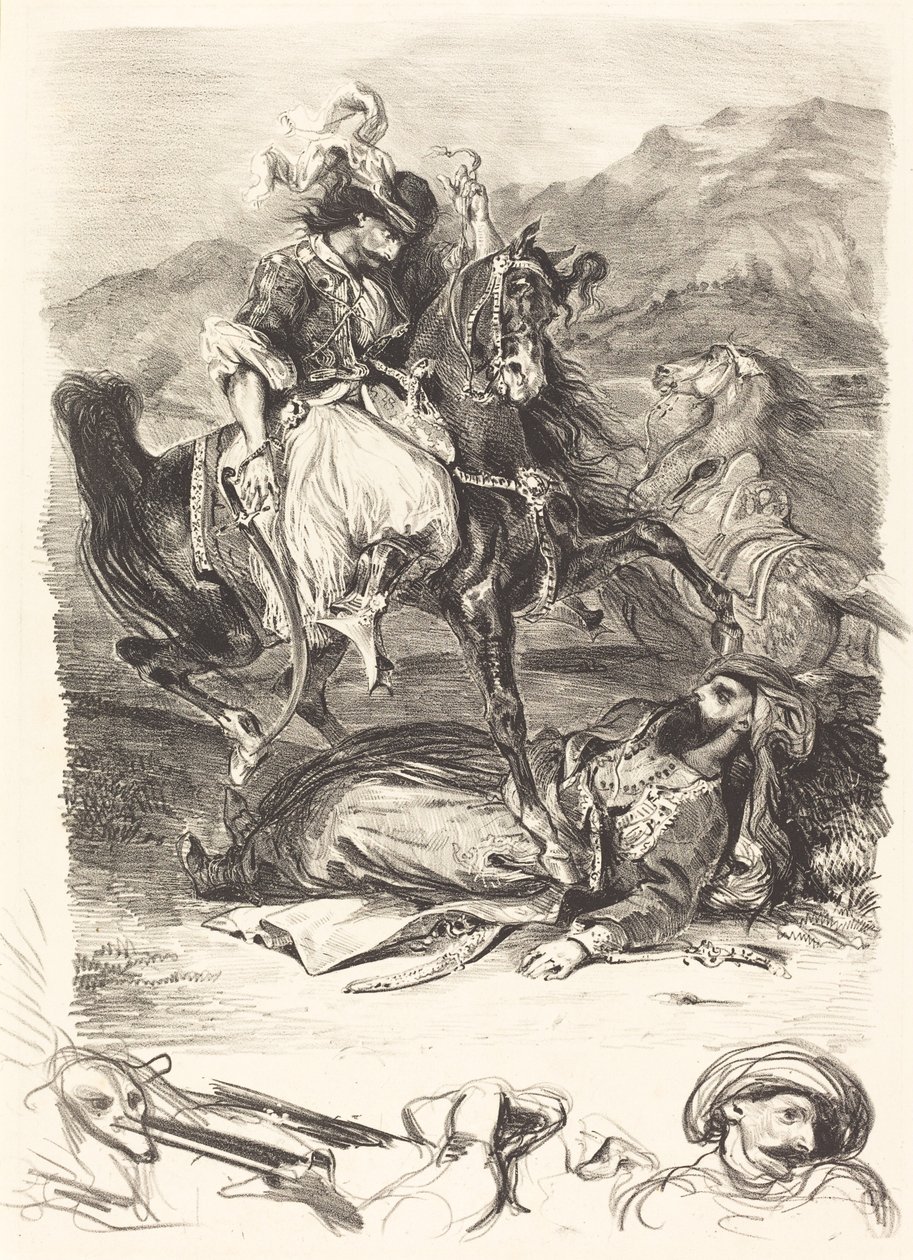 معركة الجياور والباشا القتالية لجياور ودو الباشا ، 1827. بواسطة يوجين ديلاكروا
