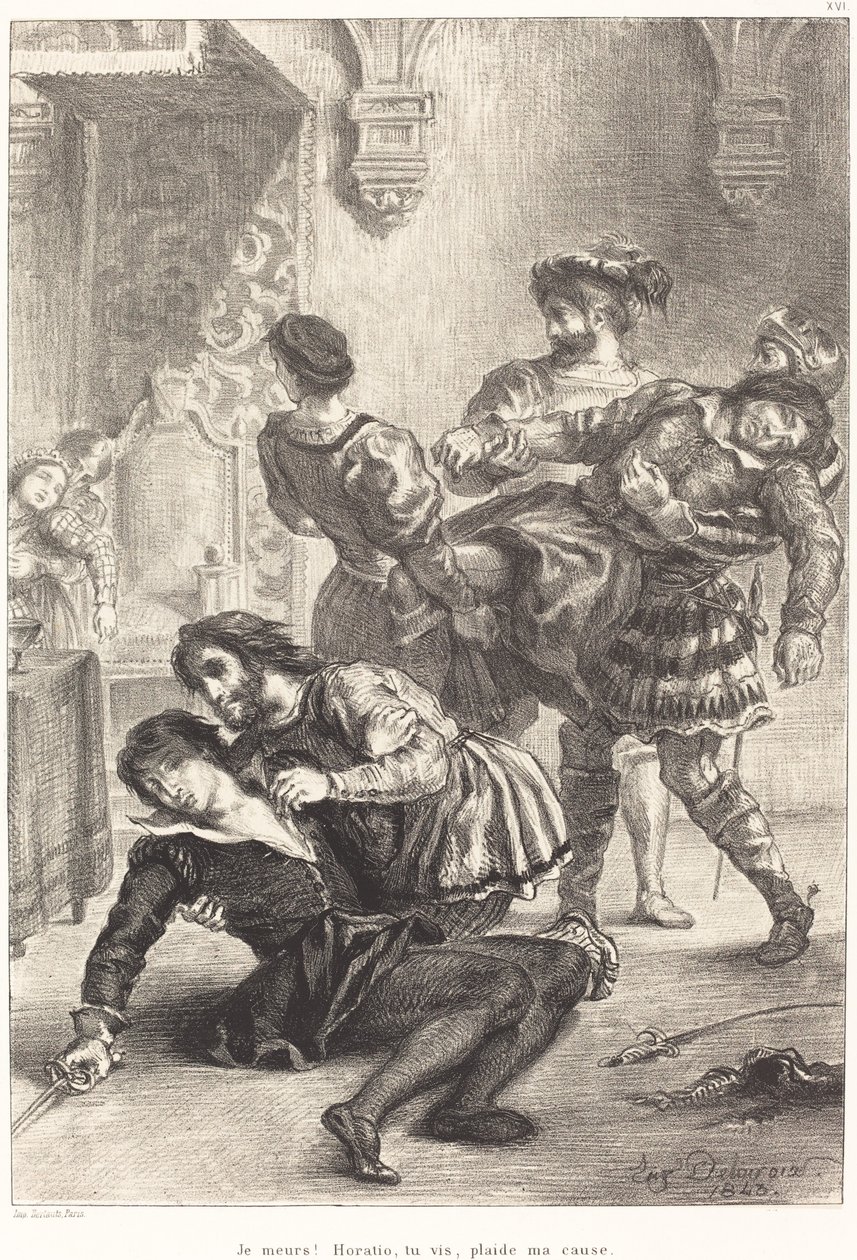 موت هاملت - الفصل الخامس ، المشهد الثاني ، 1843. بواسطة يوجين ديلاكروا