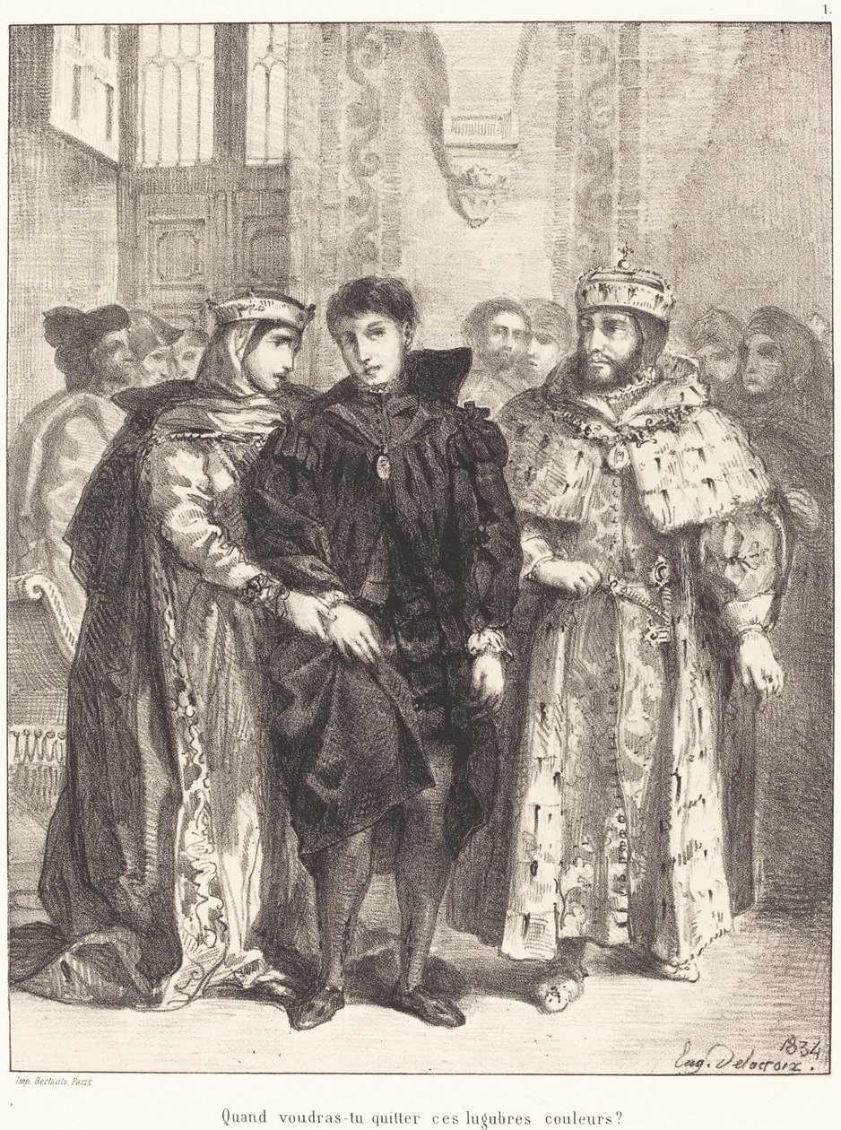 الملكة تحاول تعزية قانون هاملت الأول ، المشهد الثاني ، 1834. بواسطة يوجين ديلاكروا