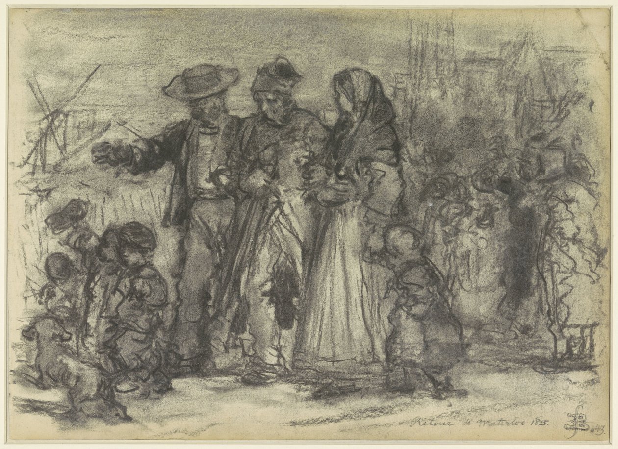 عودة جندي عجوز إلى الوطن بعد معركة واترلو Return de Waterloo 1815. (العنوان على الكائن) بواسطة يوجين فرانسوا دي بلوك