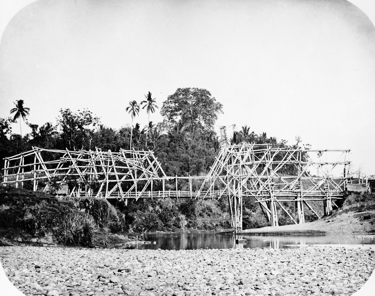 جسر معلق من الخيزران ، جافا c.1870s بواسطة المصور الأوروبي