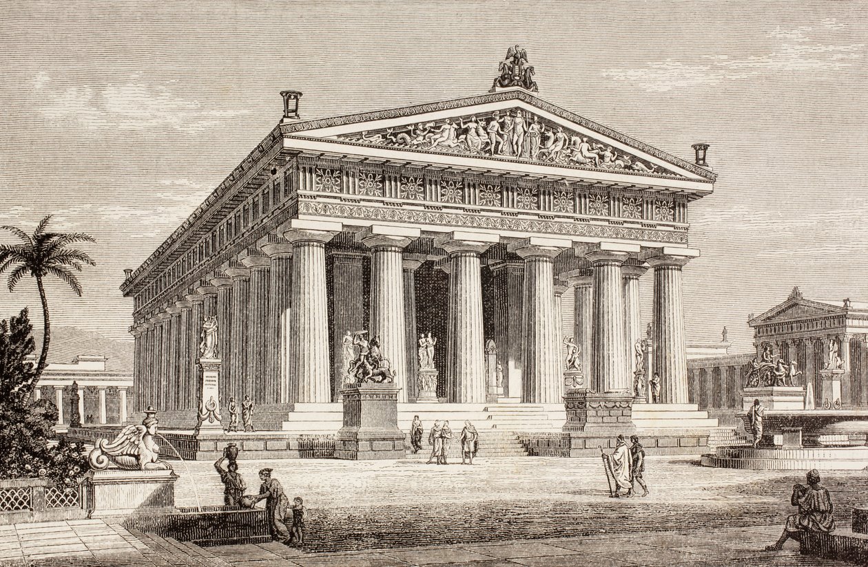 انطباع الفنان عن معبد بوسيدون ، Paestum ، من "El Mundo Ilustrado" ، نشر برشلونة ، 1880 بواسطة المدرسة الأوروبية