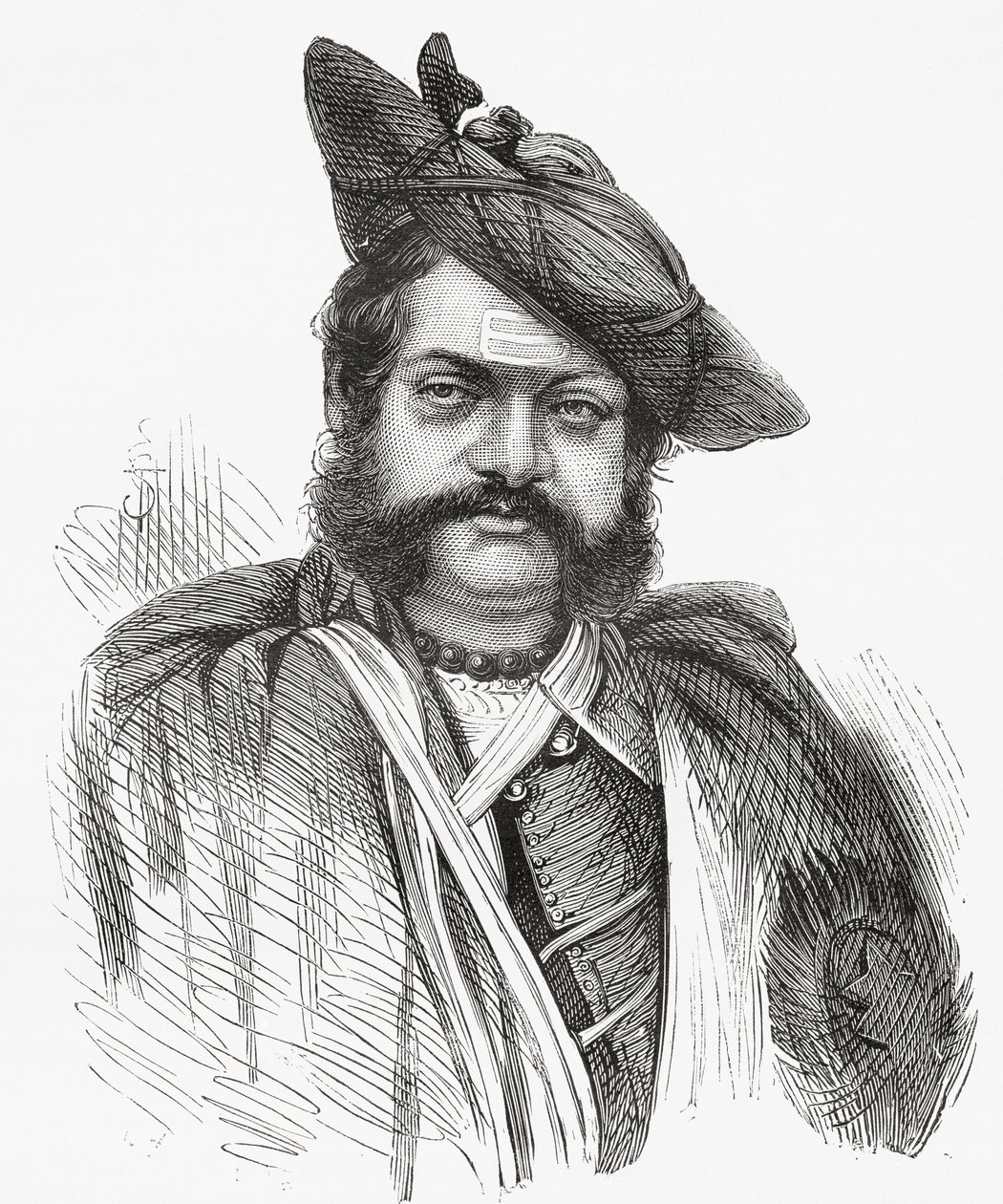 Jayajirao Scindia ، مهراجا جواليور ، رسم توضيحي من "El Mundo en la Mano" ، نُشر عام 1878 بواسطة المدرسة الأوروبية