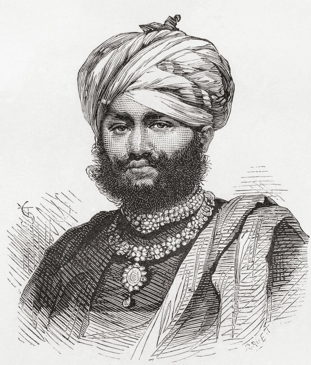 Maharao Pragmalji II ، رسم توضيحي من "العالم في اليد" ، نُشر عام 1878 بواسطة المدرسة الأوروبية