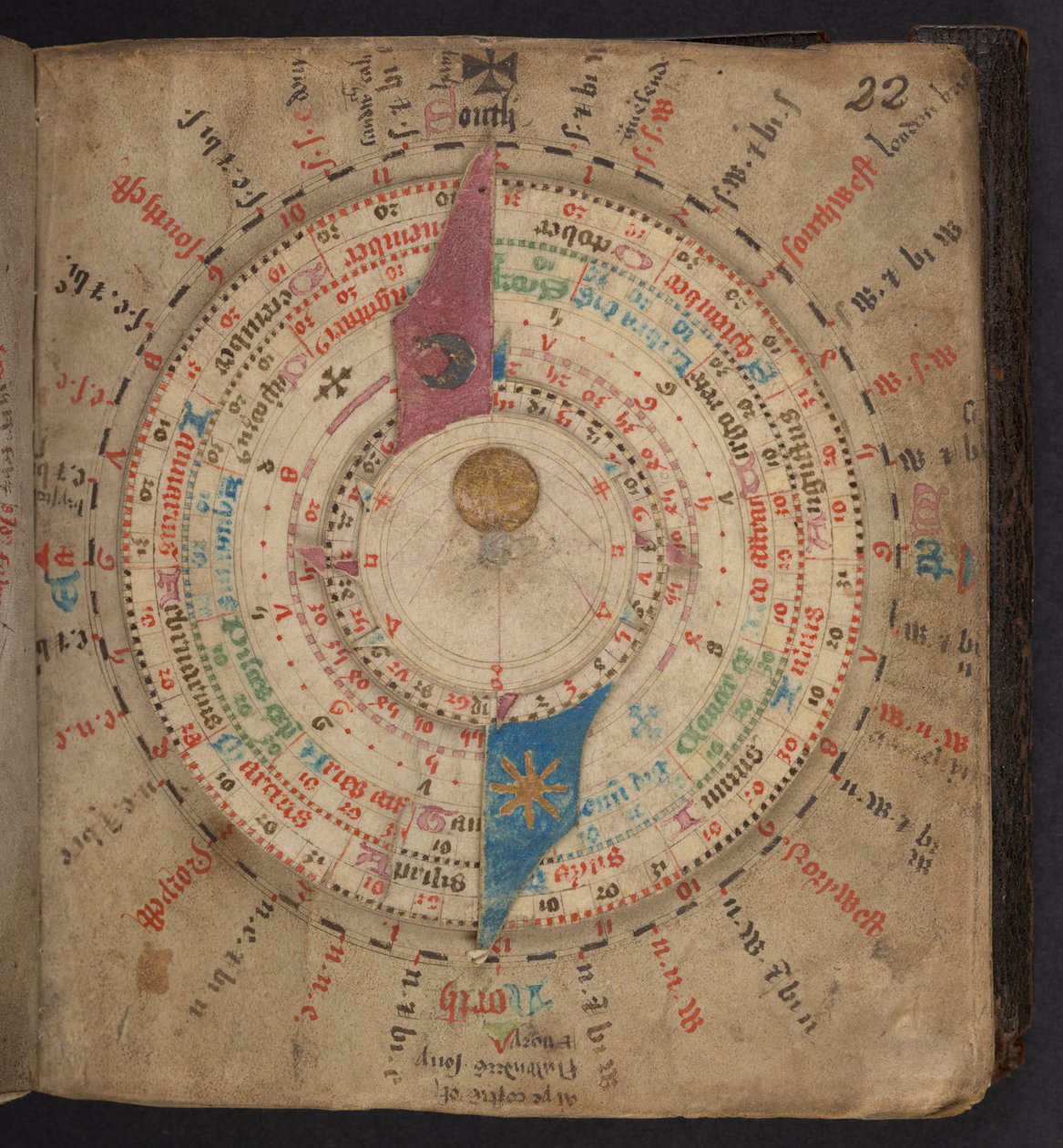 Volvelle من التقويم الفلكي مع الجداول القمرية وغيرها، Egerton MS 848 بواسطة المدرسة الأوروبية