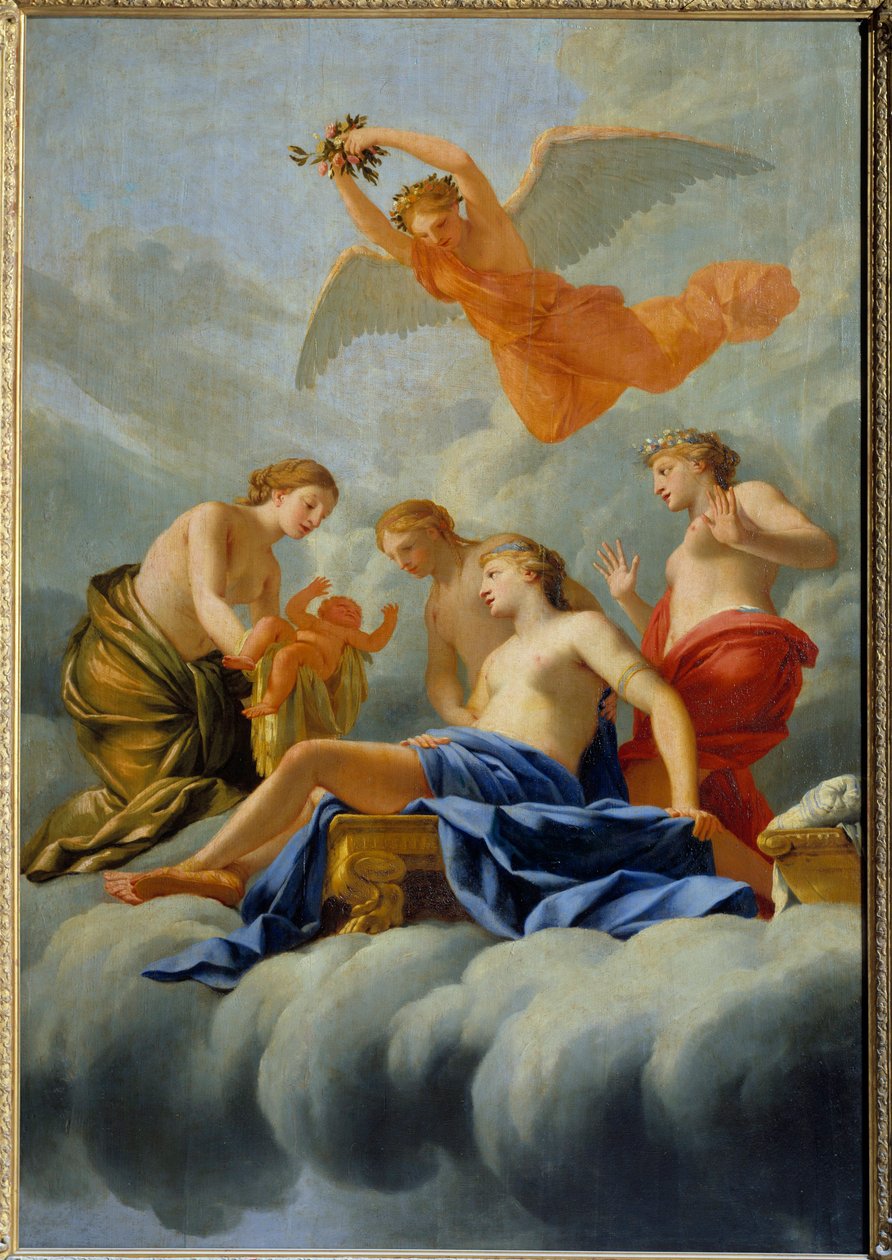 The birth of Love Venus gives birth to Cupid. Painting from the workshop of Eustache Le Sueur (1617-1655) 17th century Sun. 1,82x1,25 m . بواسطة Eustache (استوديو) Le Sueur