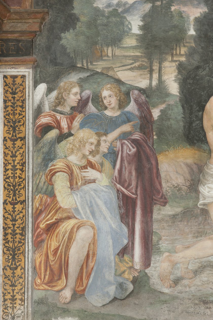 معمودية المسيح ، تفاصيل الملائكة بواسطة Evangelista و Arcimboldi Luini