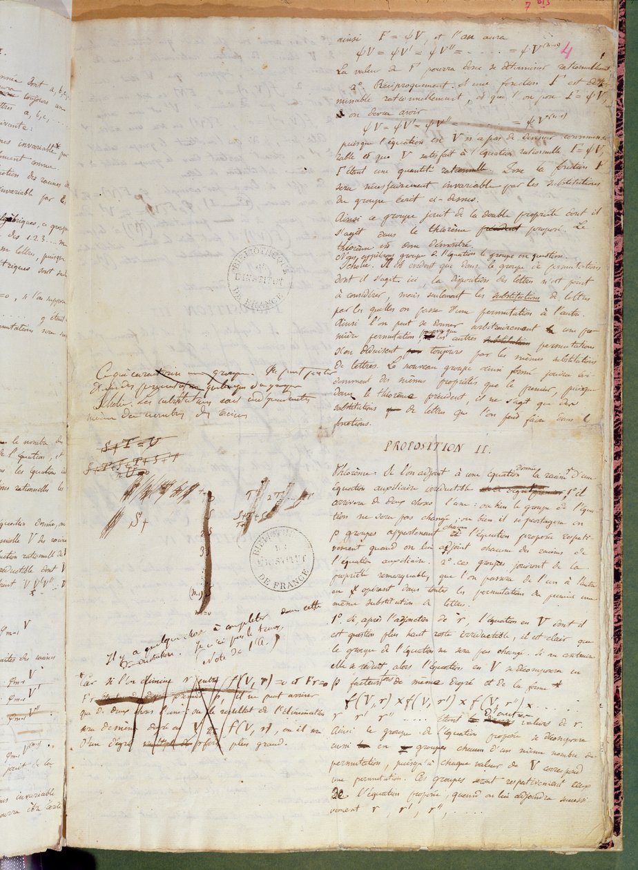 Ms 2108 f.4 كتابات حول شروط حل معادلة بالجذور ، 1832 (انظر أيضًا 163744) بواسطة إيفاريست جالوا