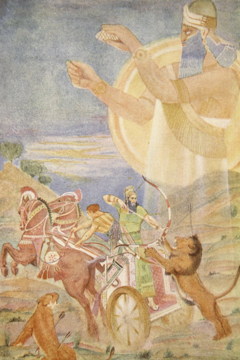 تيغلاث بلسر أنا من إخراج نينيب ، رسم توضيحي من "أساطير وأساطير بابل وآشور" للويس سبنس بواسطة إيفلين بول