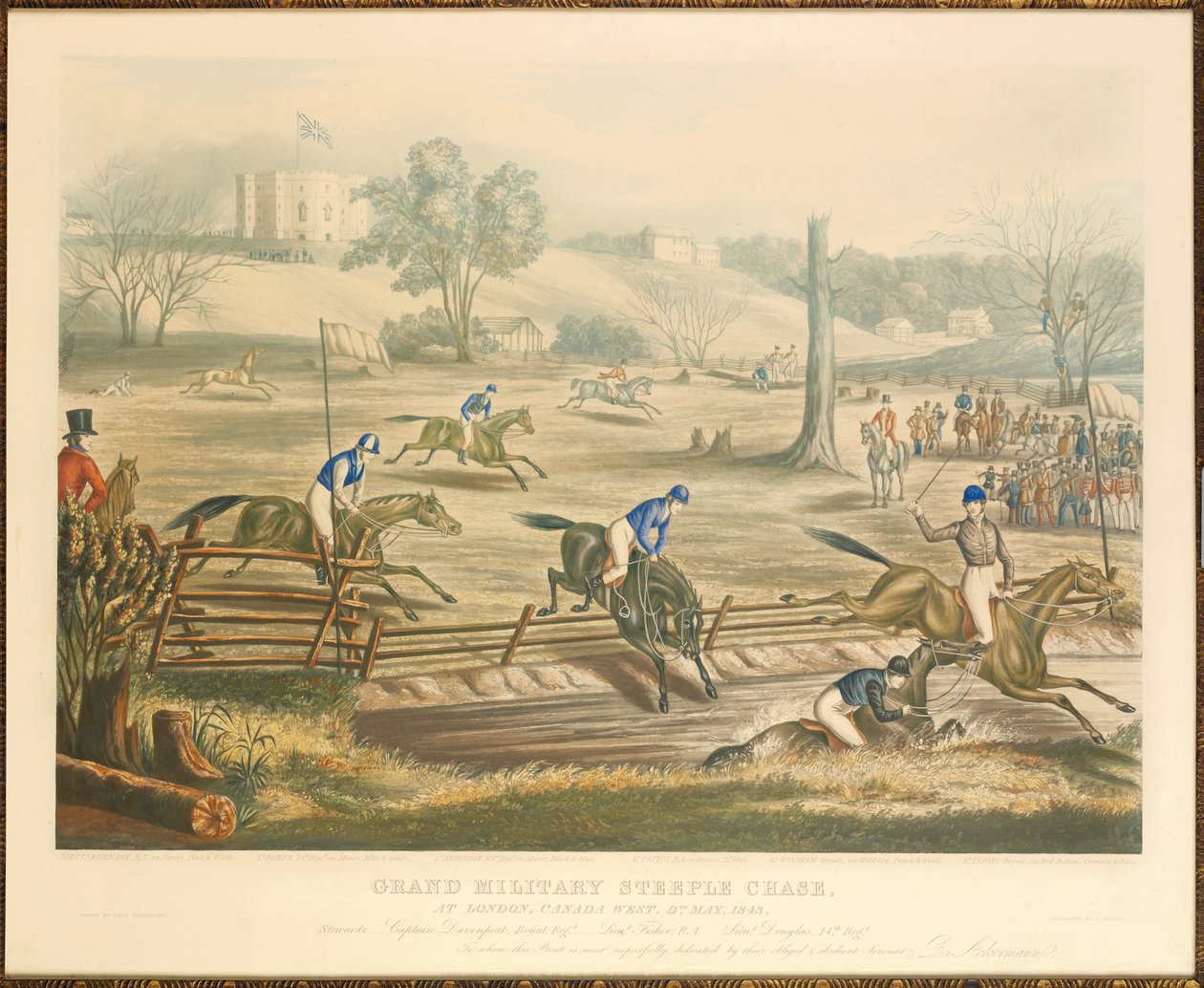 مطاردة الحواجز العسكرية الكبرى ، في لندن ، غرب كندا ، 9 مايو 1843 ، محفورة بقلم ج. هاريس ، 1845 بواسطة إيفلين ماري ألكسندر