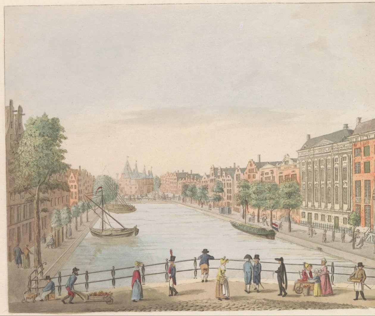 Kloveniersburgwal في أمستردام ، حوالي 1810-1813 Vue du Kloveniers Burgwal et de la Maison de Trip، du Hoog-Straat au Marché Neuf (العنوان على الكائن) بواسطة إيفرت ماسكامب