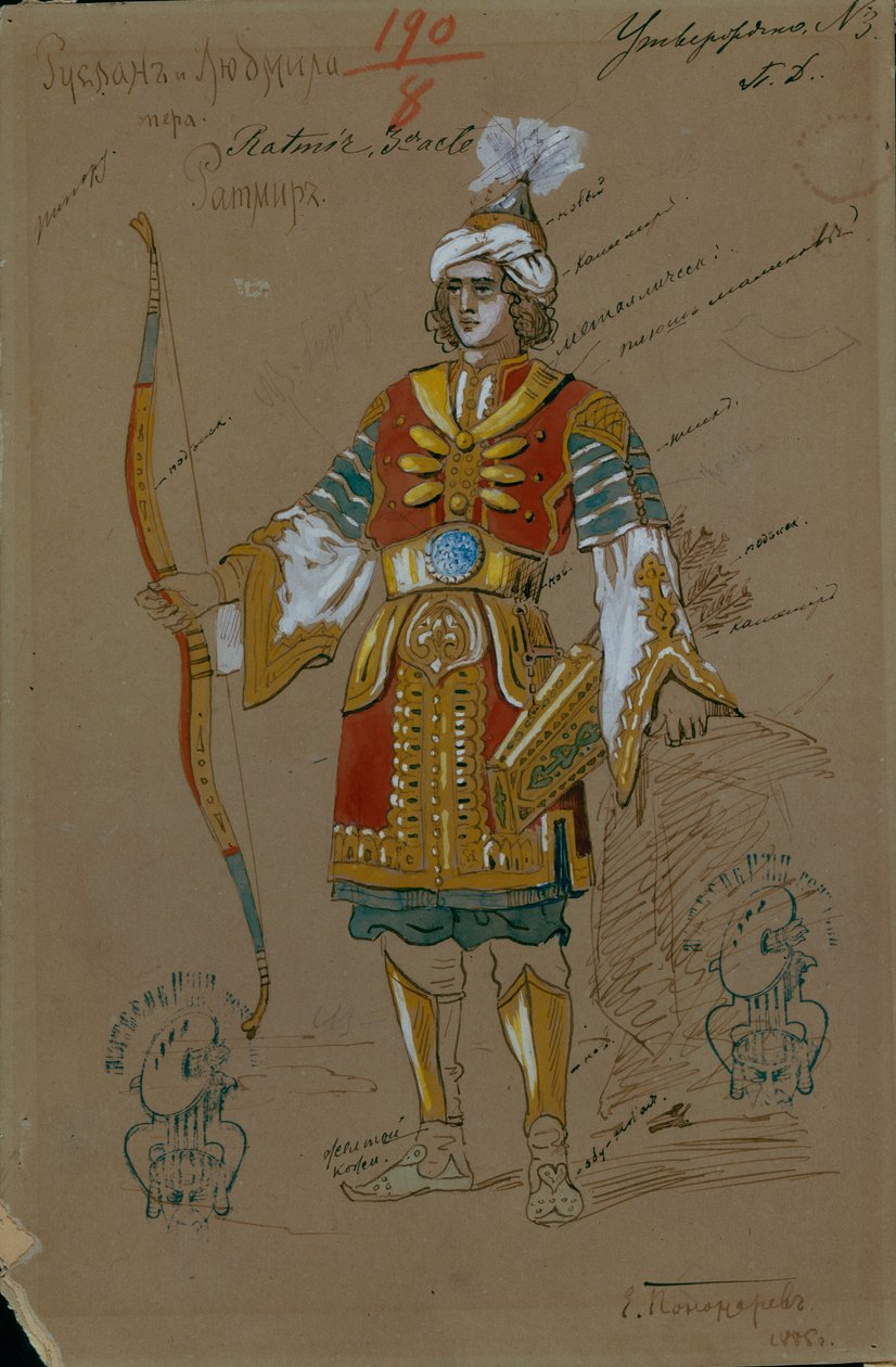 تصميم أزياء أوبرا رسلان وليودميلا من تأليف إم جلينكا ، 1885 بواسطة يفجيني بتروفيتش بونوماريف